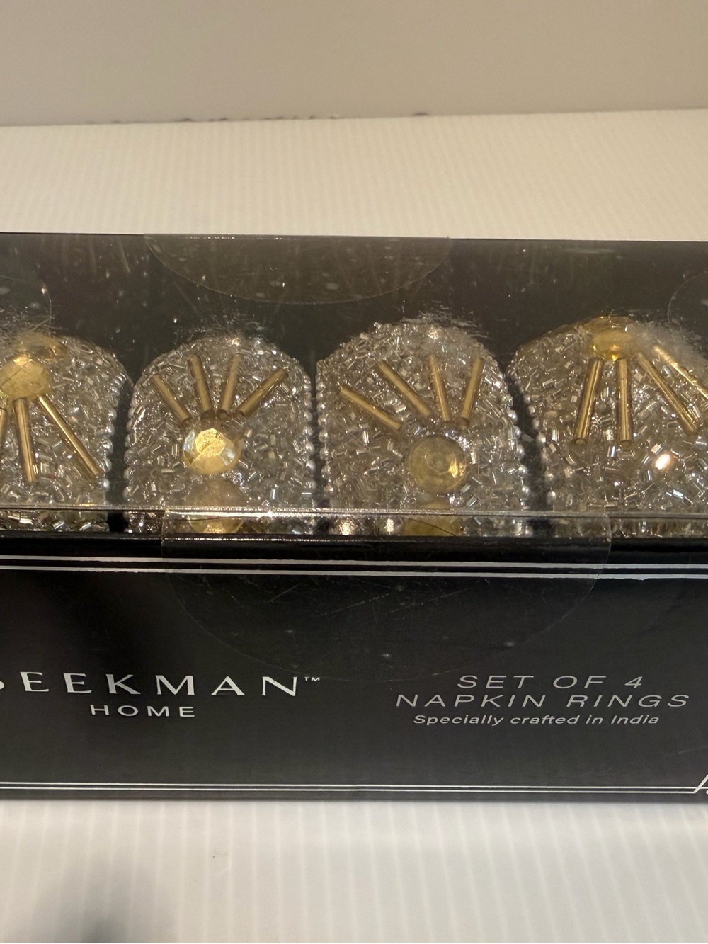 Beekman Home Set of 4 Decorative Napkin Rings - Gold & Clear